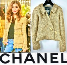 Chanel Vintage 2000 Yellow Gold Tweed Jacket 34 36 2 4 Coat Top CC Logo Y2K S M
