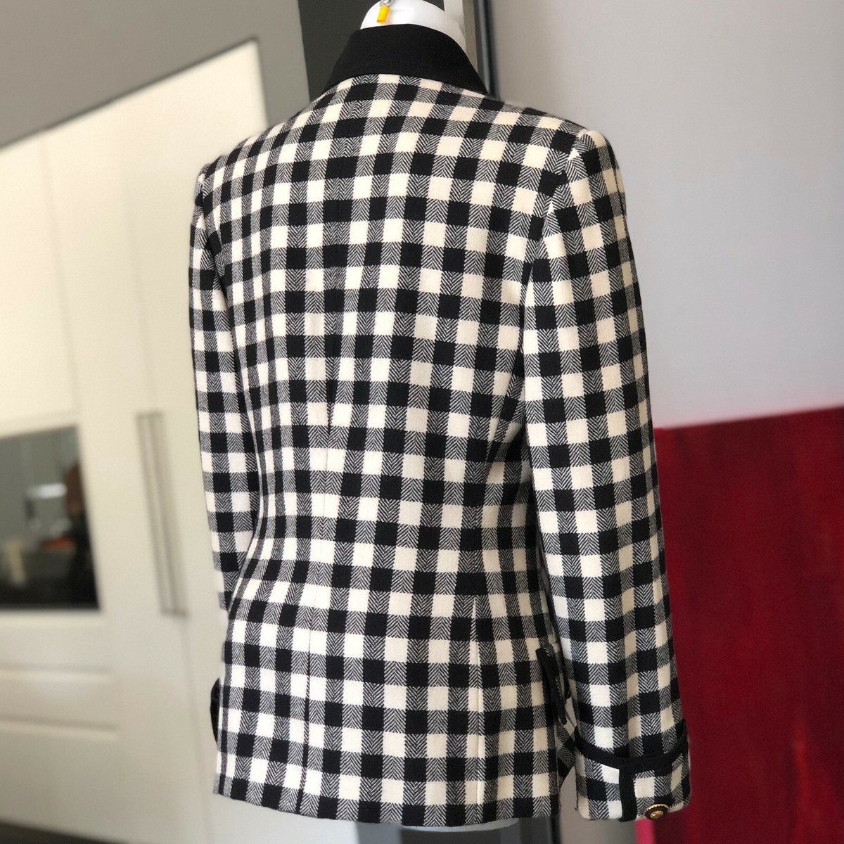 GIANNI VERSACE black & white checkered wool jacket size 42 from F