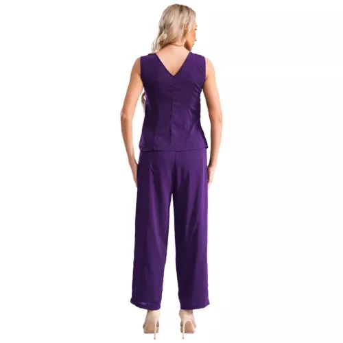 Womens 3 Piece Chiffon Pant Suits Tank Top Cardigan and Pants Evening Outfits - Picture 23 of 95