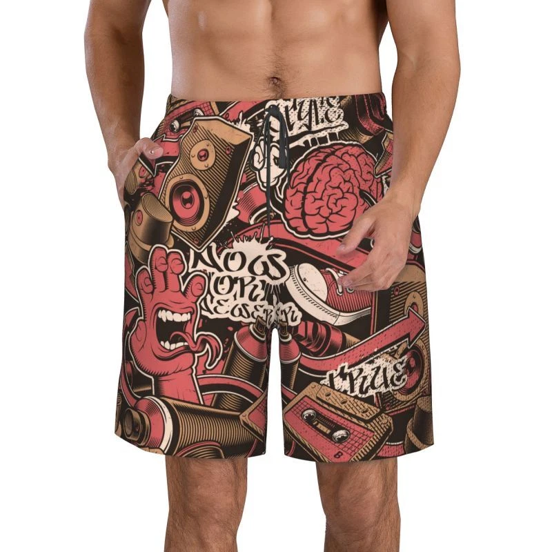 Graffiti Hip Hop Men Swim Trunks 3D Swim Shorts Beach Pants Swimwear