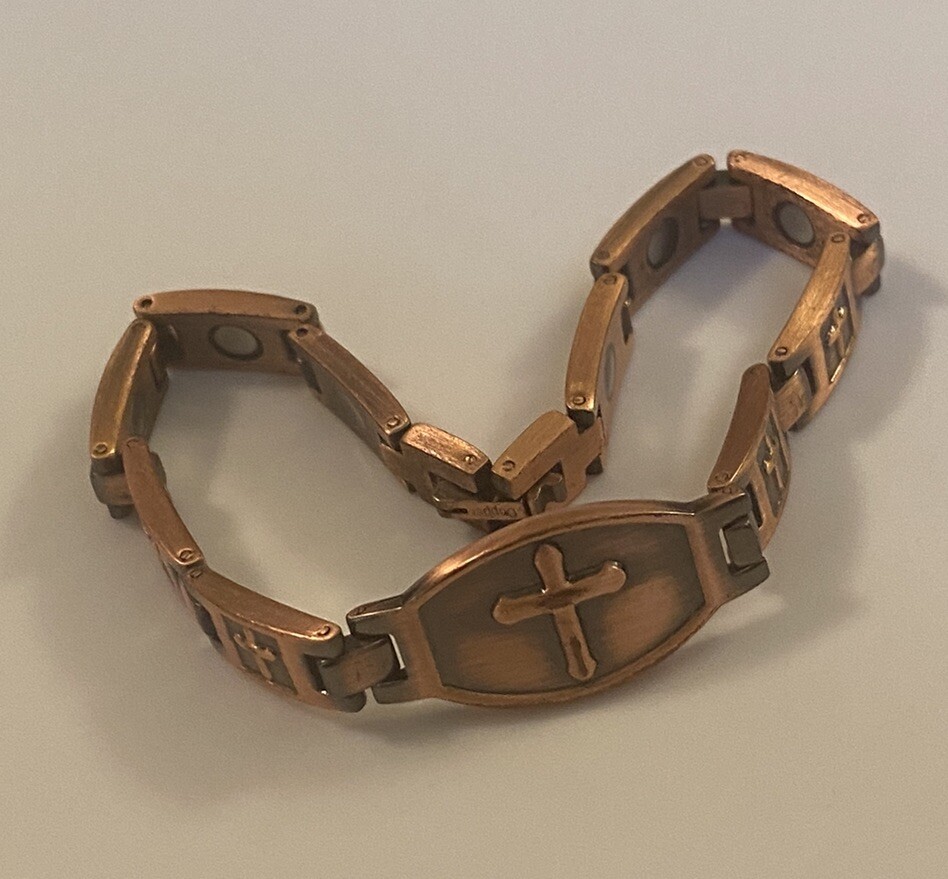 Signed Copper Panel Link Cross Design Therapy Bra… - image 1