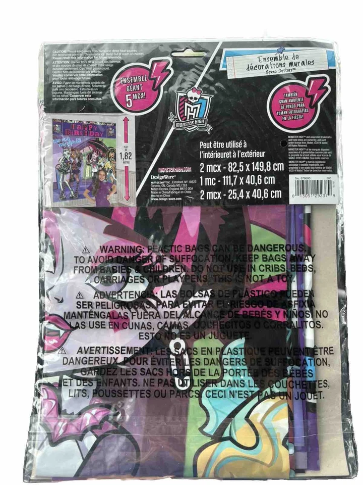 Monster High WALL BANNER 5 Piece Set 6ft DECORATING KIT Party Supplies - Image 4 of 4