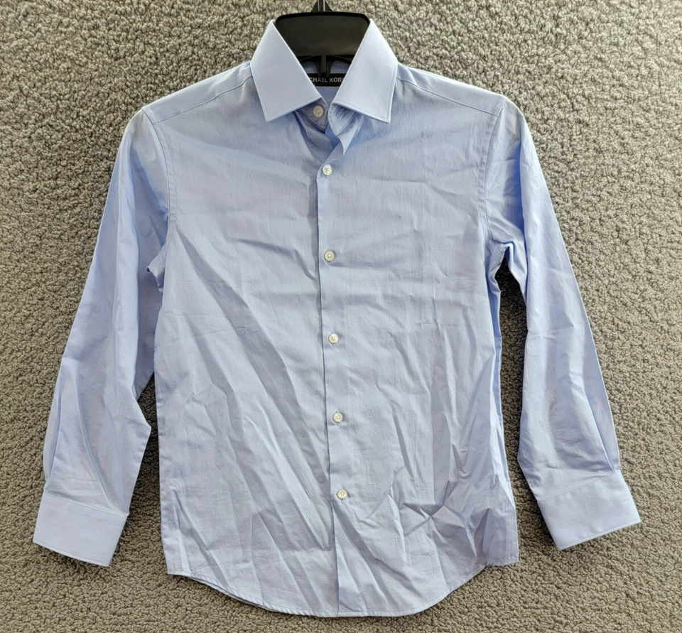 Camisa de vestir Michael Kors lisa con botones para niños grandes 10R azul claro manga larga Foto 2 de 4