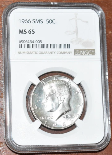 USA 1966 SMS Kennedy JFK Half Dollar - NGC MS 65 - Beautiful 40% Silver Coin