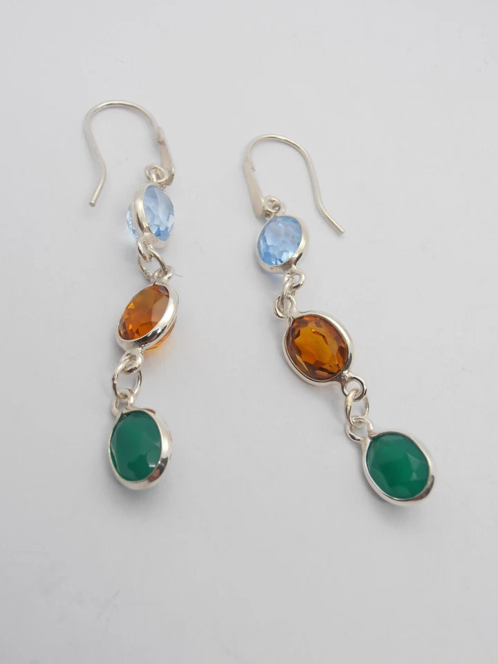 Orecchini in Argento 925 e Pietre sintetiche - imitazione topazio smeraldo - Immagine 3 di 4