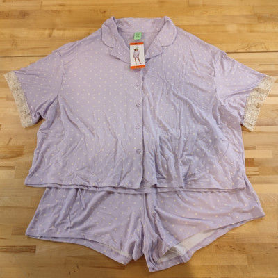 Women's Honeydew Intimates 2 Piece Summer Lounge Pajama Set Purple Dot 2XL