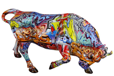 Gilde Design Figur Stier ''Street Art'' Graffiti mehrfarbig Bull Deko Statue NEU