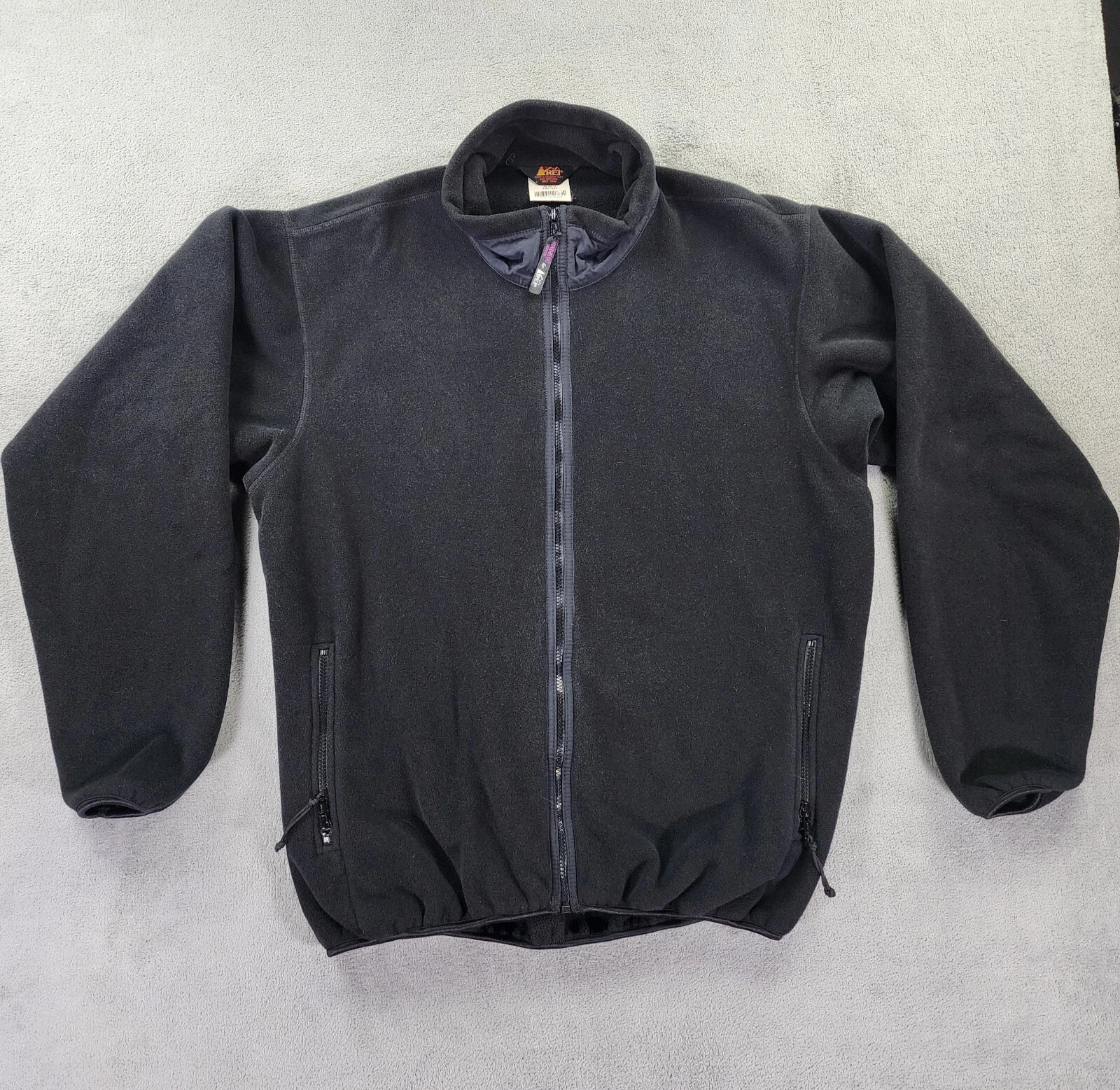 Vtg REI Thaw Fleece Jacket Mens XL Black Full Zip Polartec Windbloc Made in USA