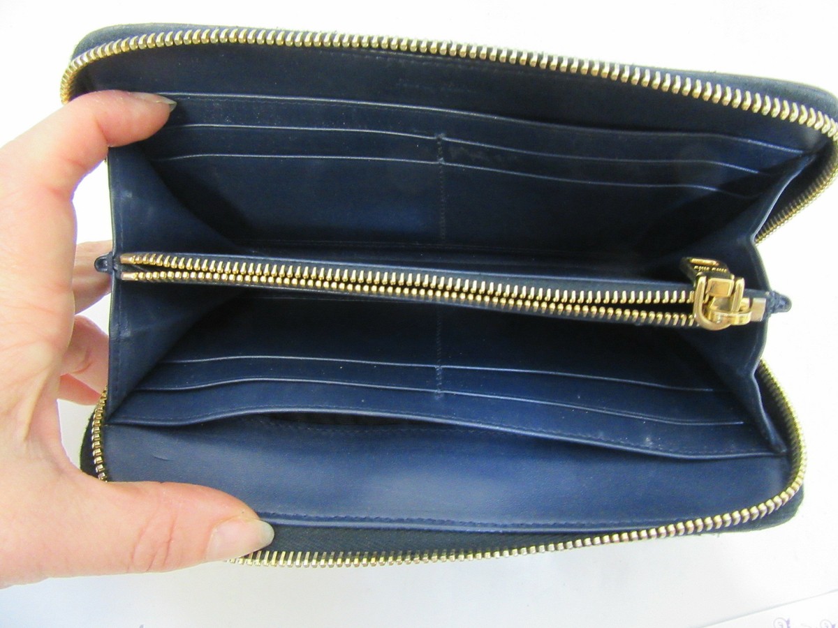 MIU MIU Navy Blue Croc Embossed Leather Zip around Wallet