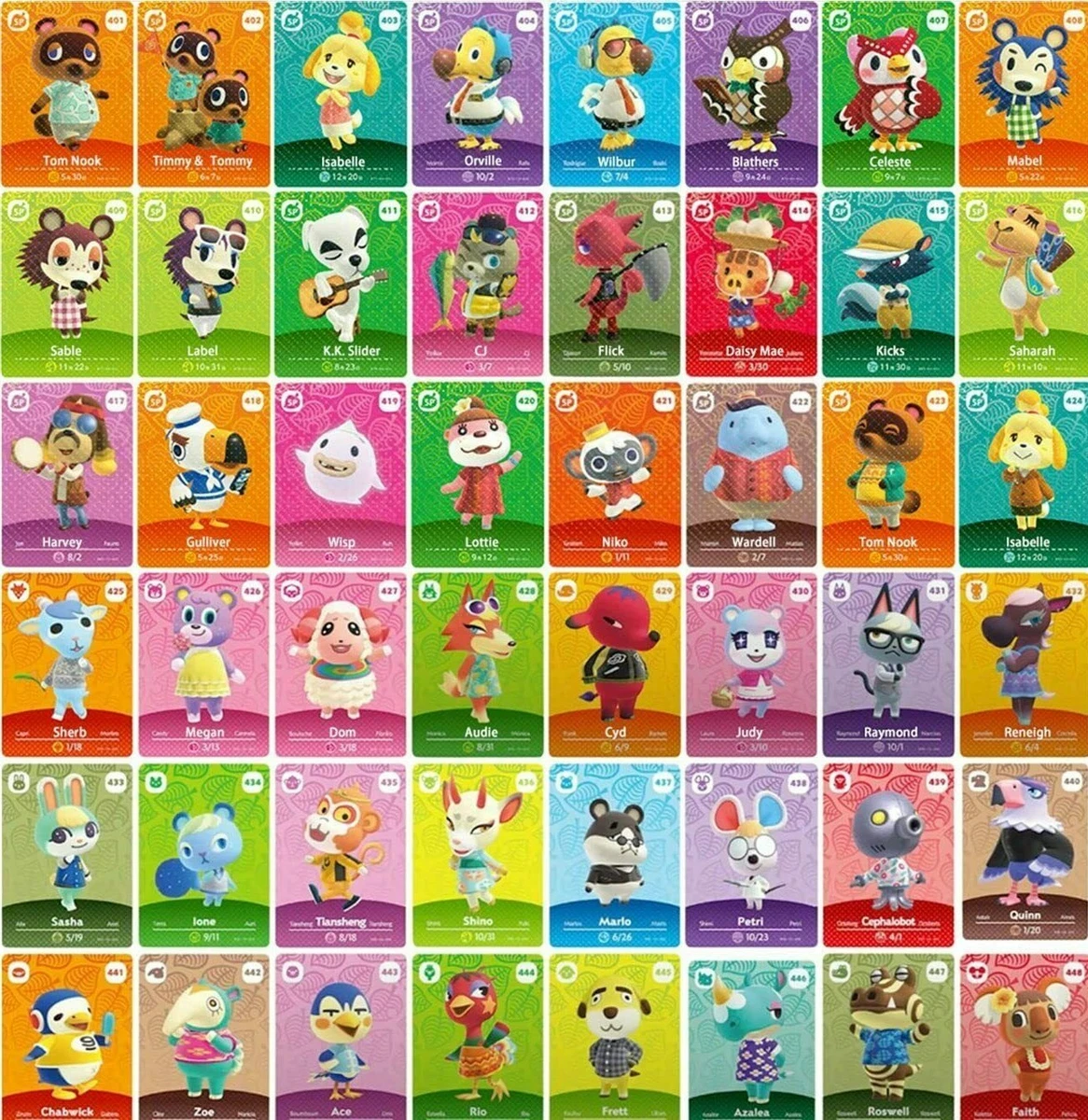 Animal Crossing Amiibo Series 5 Cards All Cards 401 > 448 Nintendo Wii U  Switch