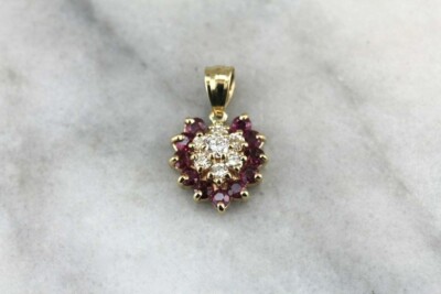 1.50Ct Round Cut Red Ruby Cluster Lab Created Pendant 14K Yellow Gold ...