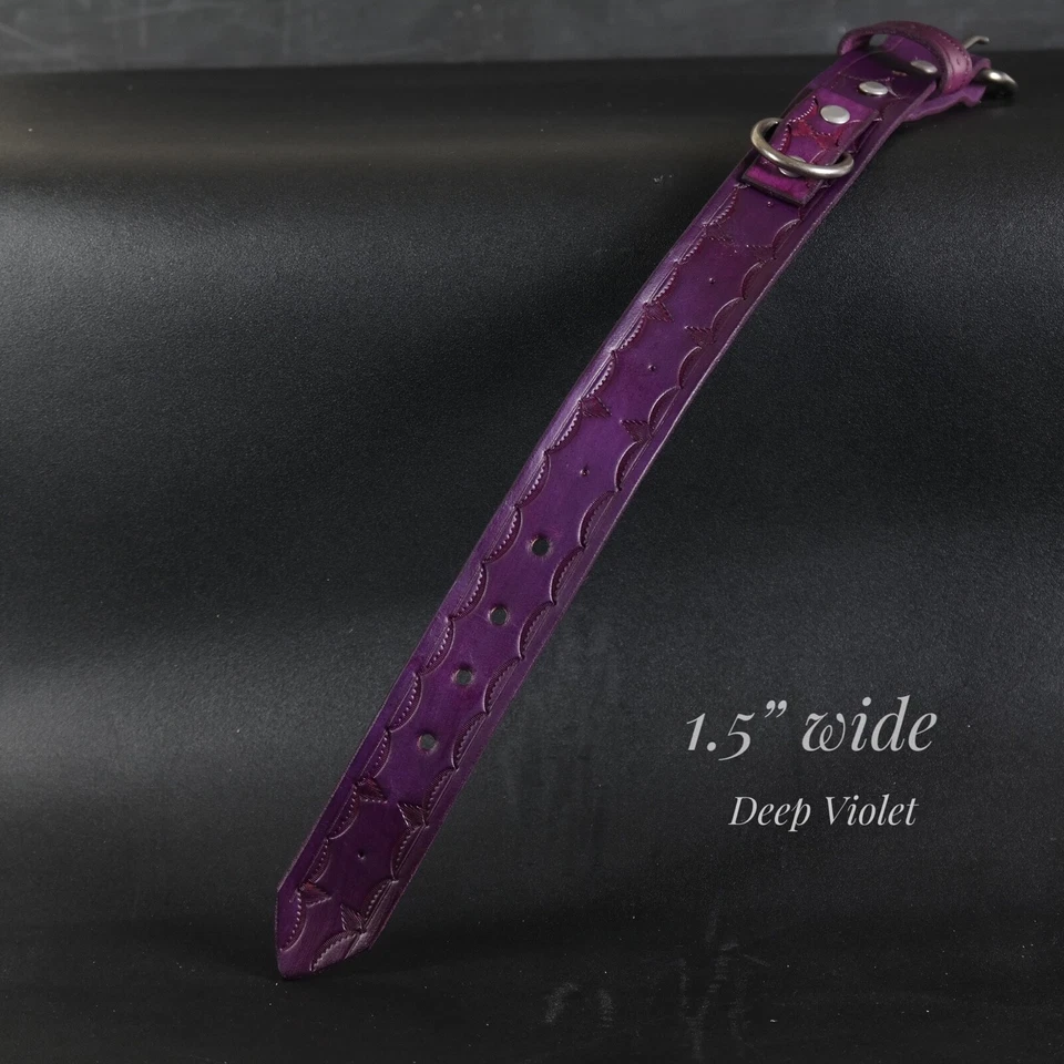 Кожаный ошейник для собаки на заказ. Ширина 1,5 дюйма. Западный дизайн. Фиолетовый - Изображение 3 из 4