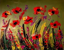 RED POPPIES  ART  WALL Large Abstract Modern Original Oil Painting  CANVAS JFVEF