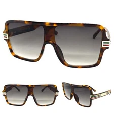Oversized Classic Retro Hip Hop Rapper Style SUN GLASSES Big Tortoise Gold Frame