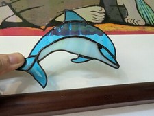 Handcrafted Stained Glass Dolphin 01 Suncatcher   Bright and Fun Window Decor