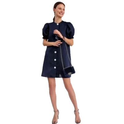 sleeper marie linen dress Sleeper Womens Marie Linen Mini Dress With Collar And Headscarf Large XL  Blue