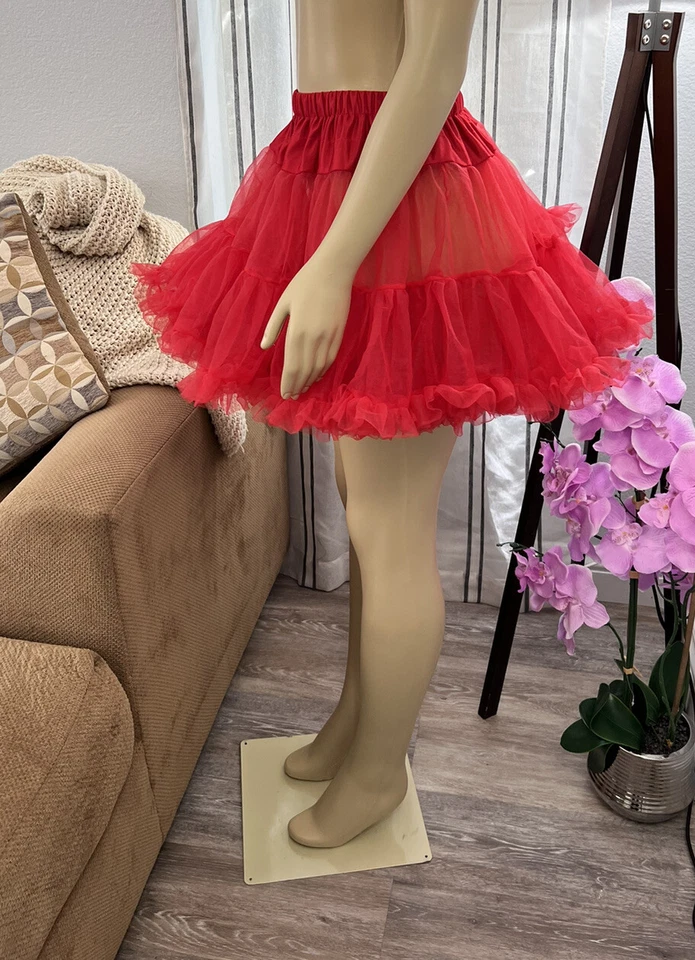 Leg Avenue Women’s Red Tutu Skirt Sheer One Size Ruffle Layered - Image 3 of 4