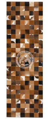 Cowhide Patchwork Rug Runner Squares Tricolor - Size 2.5x8' ft