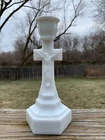 VINTAGE JESUS CRUCIFIX CROSS CANDLE STICKS WESTMORELAND MILK GLASS 9.5"