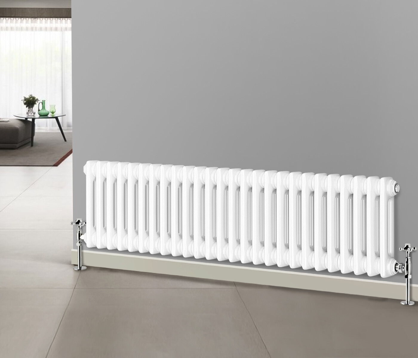 Traditional Cast Iron Style Horizontal Radiator White 2 Column 300x1190mm