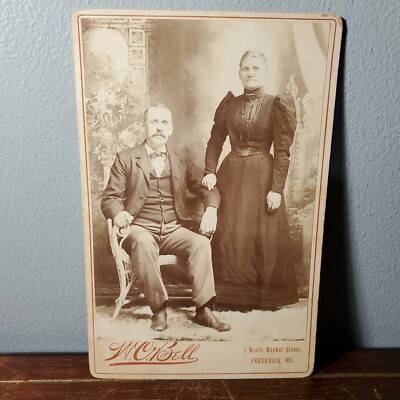 1880s Cabinet Card Photo of Man & Woman in Victorian Dress from Frederick MD