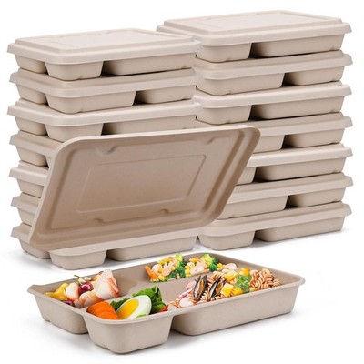 11''x8.7'' Take Out Food Containers W/ Lids 4 Compartment 25 Pack Disposable