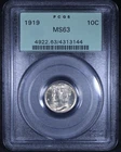 1919 Mercury Dime - 10c PCGS MS63 - Old Green Holder - OGH