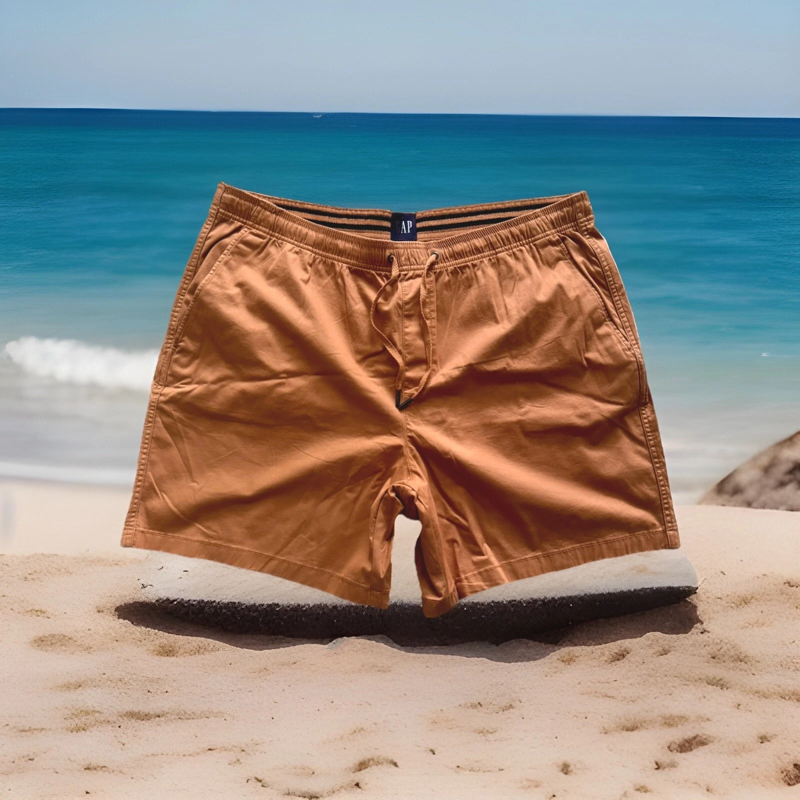 GAP DRAWSTRING CHINO STRETCH FLAT FRONT SHORTS BROWNISH-TAN MENS SIZE XXL