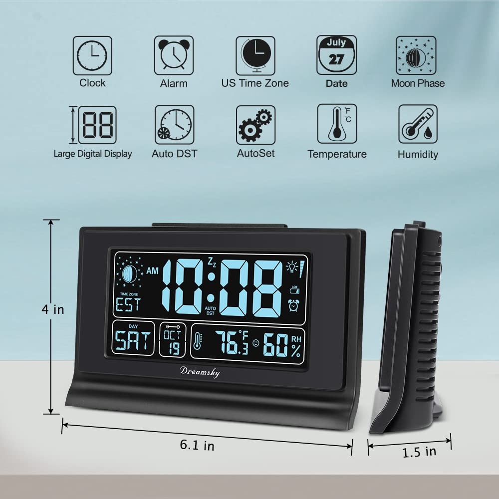 Alarm Clocks for Bedrooms with Battery Backup, Auto Set Digital Clock with Da...