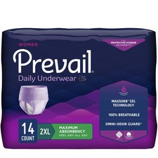 Prevail For Women Daily Disposable Underwear Female 2X-Large Maximum 56 Ct