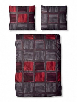 Hochwertige Biber Bettwäsche Baumwolle Karo Rot Grau 155x220 80x80cm