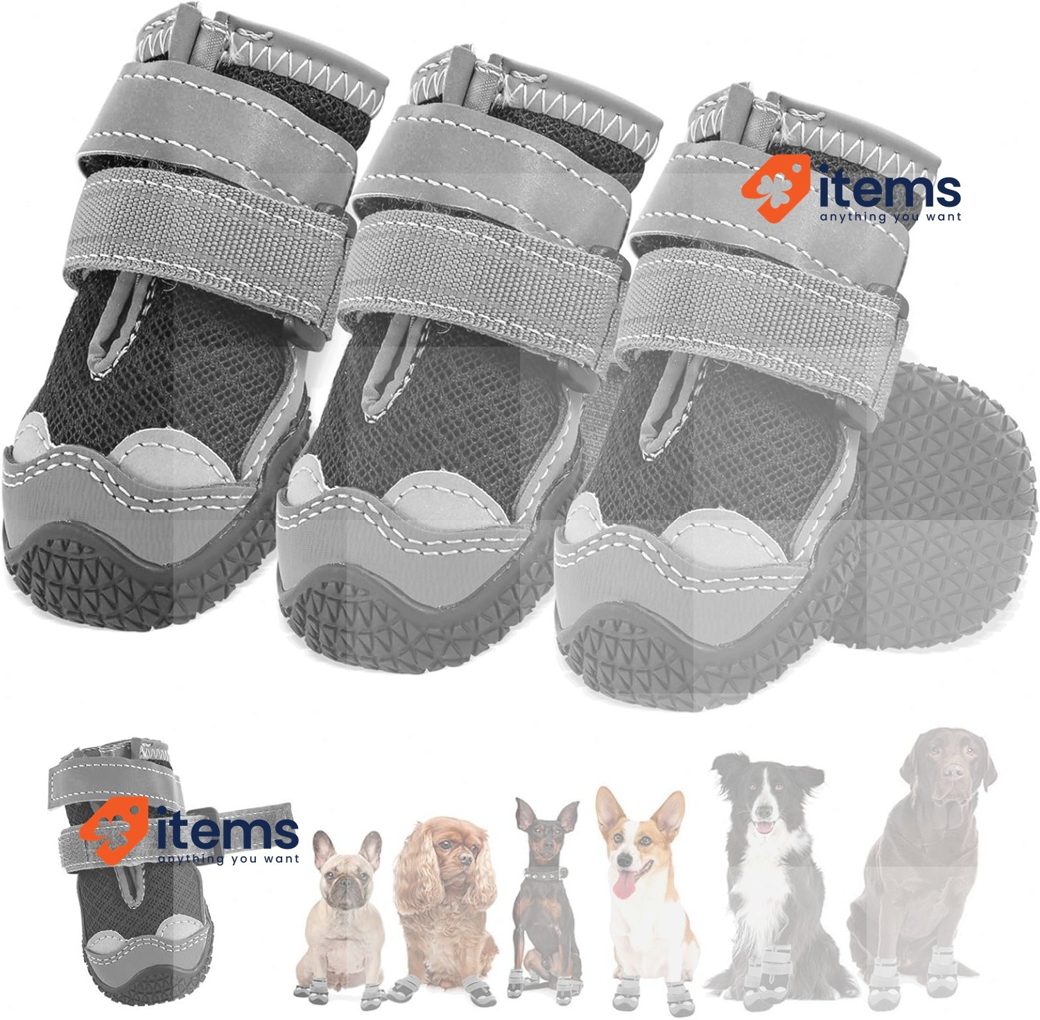 Botas Para Perros Hcpet Transpirables Con Antideslizante Talla 8 Gris