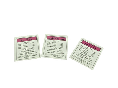 Monopoly Board Game Replacement  3 purple Property deed cards 1975-2000  (BG2)