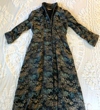 Vintage BLACK SILK BROCADE LADIES' ROBE 1960s Hong Kong Gold Turquoise