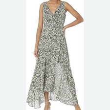 Tommy Hilfiger Maxi Dress Floral Wrap Chiffon Sleeveless Black Multi Size 6