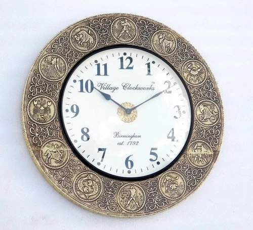 NOS NEW LARGE 44CM ART DECO SUN SIGN PRECISION QUARTZ WALL CLOCK