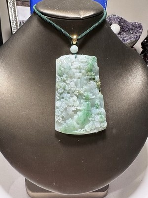 Genuine Natural Light Green A Jade Jadeite Pendant Scenery 风景如画