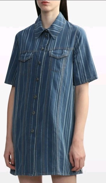 Ganni Stripe Pattern Denim Mini Dress Size S VGC