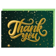 12 Christmas Thank You Cards, Dark Green Gold - Foiled Embossed Cards with