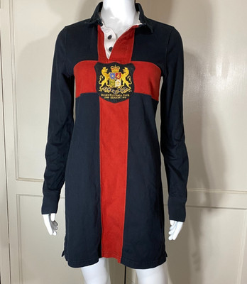 VINTAGE RUGBY Ralph Lauren Football Club Knit Dress UK Tour Black Red Crest Sz M