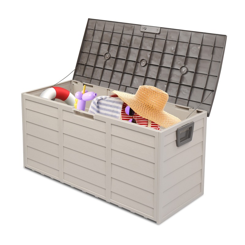 AplusChoice 260L Deck Storage Box for Tools Cushions Toys Seat Lockable Beige