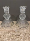 Vintage Fenton Daisy and Button Clear Glass Candle Holders #CC