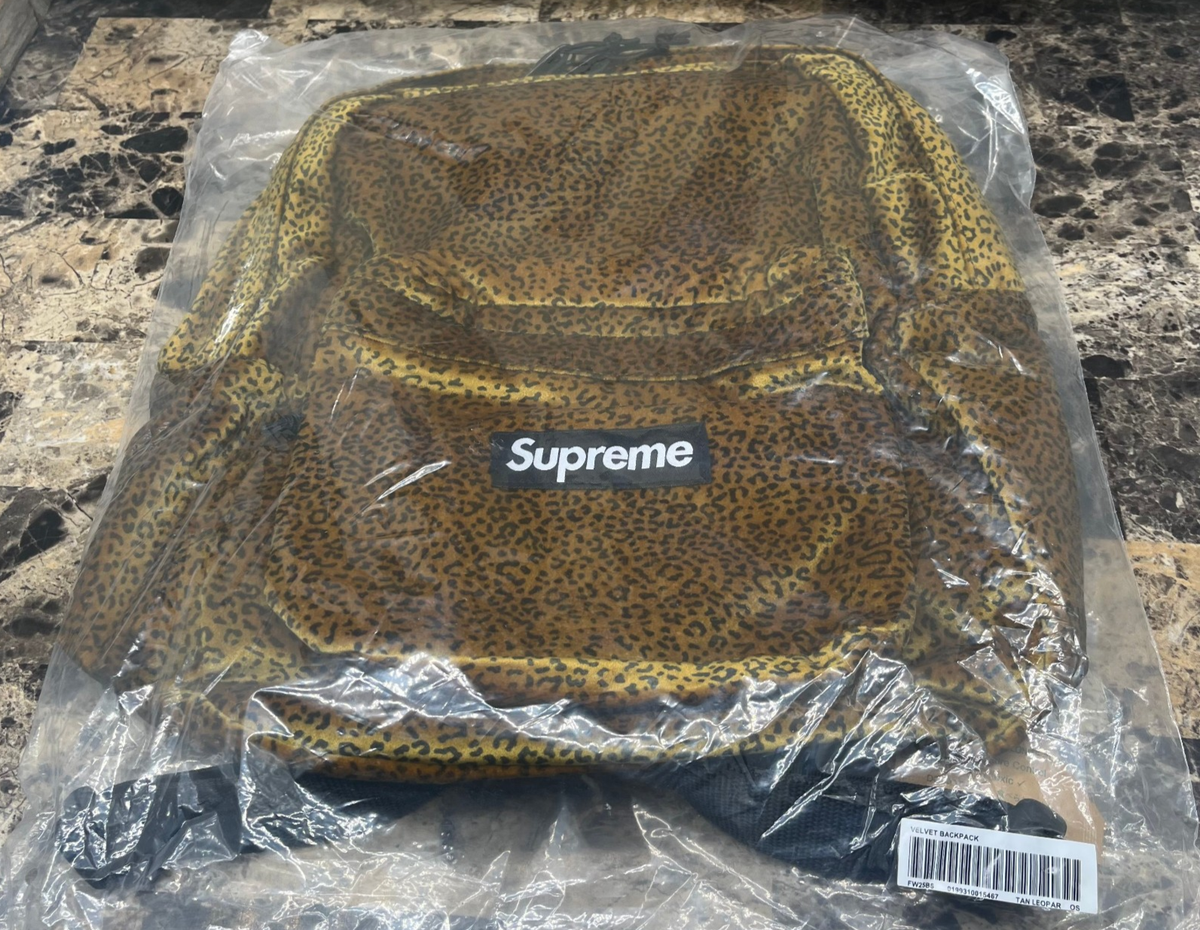 Supreme Velvet Backpack Tan Leopard W⁄ Pins FW25 NEW | eBay