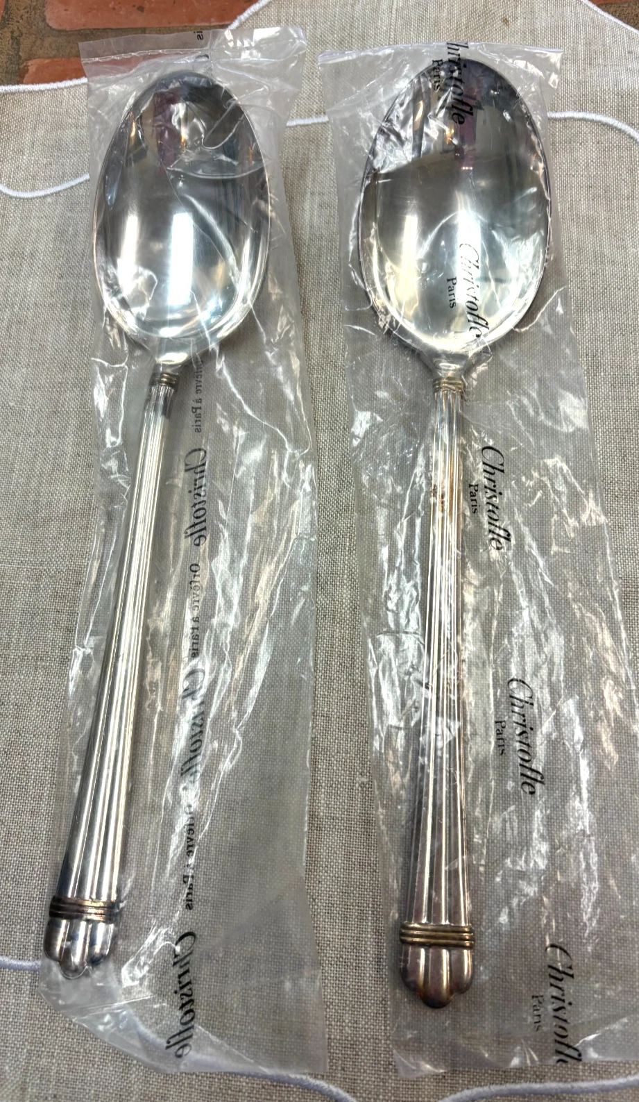 Christofle Silver Plated Aria Gold Serving Spoon, New, 10"