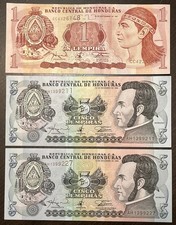 HONDURAS 1997 1 Lempira & 1996 5 Lempiras UNC LIKE 3 Banknotes