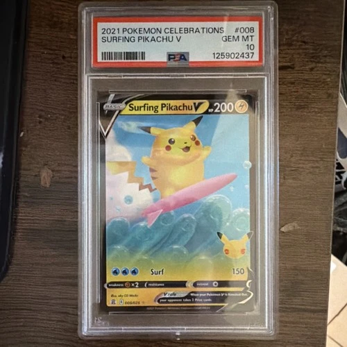 PSA 10 Surfing Pikachu V 008/025 Celebrations Ultra Rare Holo 2021 Pokémon Card