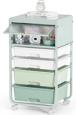 Utility-Rolling-Storage-Drawer-Craft-Cart-Organizers with 4 Drawers & Green 