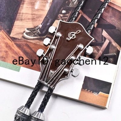 Mens BOLO Tie Guitar Instrument Pattern Necklace Wedding Alloy PU Western Cowboy