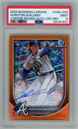 Hurston Waldrep 2025 Bowman Chrome RC Auto Orange Refractor /25 PSA 9 MT #CRA-HW