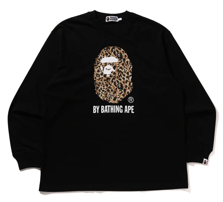 A BATHNIG APE Men's WILD LEOPARD PATTERN RELAXED FIT LS TEE